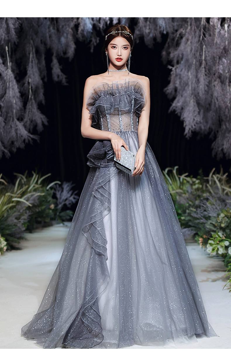 Women's Fashion Tube Top Off Collar Elegant Evening Dress