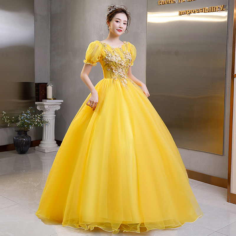 Plus Size Yellow Evening Dress Elegant Banquet Half Sleeve Embroidered ...