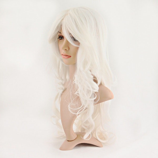 Charming Long Women Kanekalon Hair Wig Wavy Platinum Blonde White
